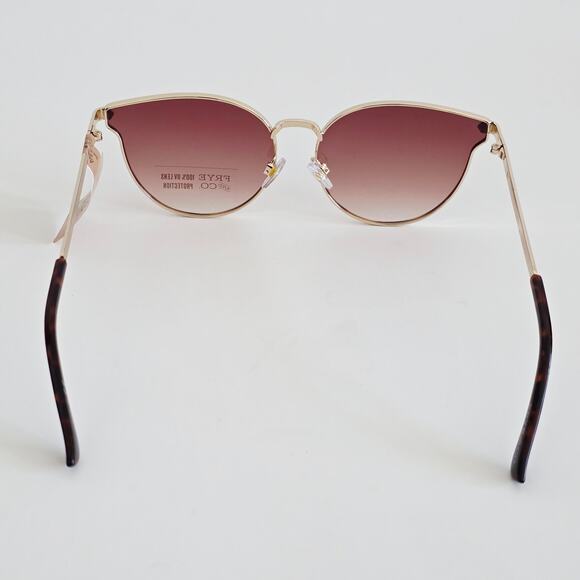 Frye Gold Cat Eye Frame Brown Ombre Tint Lense Oversized Sunglasses 100% UV - Picture 4 of 8